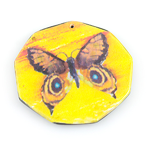 Paper print wood pendant octagon butterfly