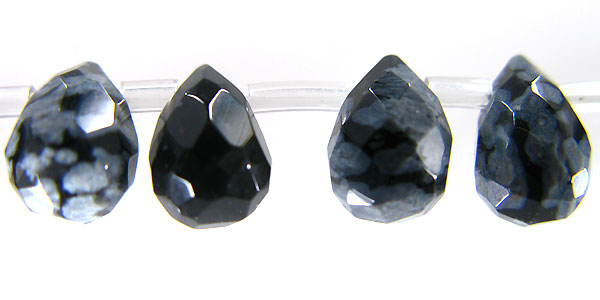 Snowflake Obsidian Briollette faceted 6x8mm wholesale gemstones