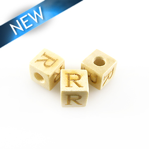 Alphabet "R" white wood bead 8mm square