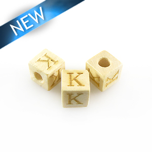 Alphabet "K" white wood bead 8mm square
