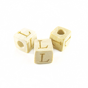White wood Alphabet Wood Bead 8mm "L"