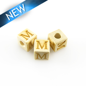 Alphabet "M" white wood bead 8mm square