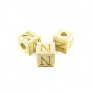 White wood Square Alphabet Wood Bead 8mm "N"