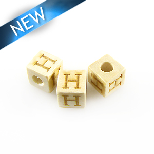 Alphabet "H" white wood bead 8mm square