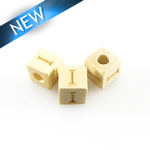 Alphabet "I" white wood bead 8mm square