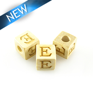 Alphabet "E" white wood bead 8mm square