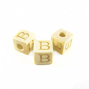 White wood Alphabet Wood Bead 8mm "B"