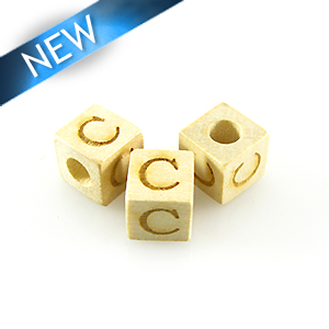 Alphabet "C" white wood bead 8mm square
