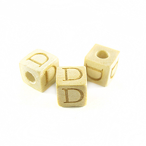 White wood Alphabet Wood Bead 8mm "D"