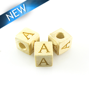 Alphabet "A" White Wood Bead 8mm Square