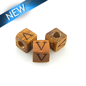Alphabet "V" wood bead bayong 8mm square