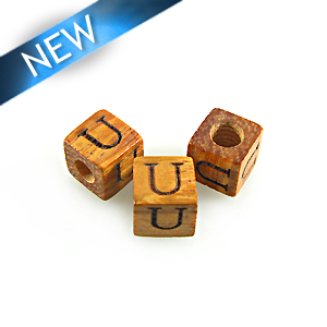 Alphabet "U" wood bead bayong 8mm square