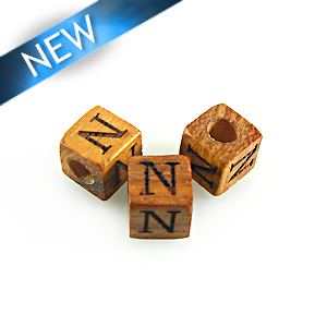 Alphabet "N" wood bead bayong 8mm square