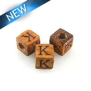 Alphabet "K" wood bead bayong 8mm square