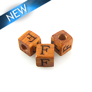 Alphabet "F" wood bead bayong 8mm square