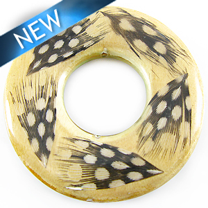 White wood donut with guinea feather 51mm