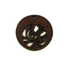 Wooden round message pendant stained-peace