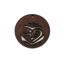Wooden round message pendant stained-love