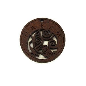 Wooden round message pendant stained-dream 35mm
