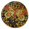 Tab Shell Round Painted Golden Butterfly Pendant