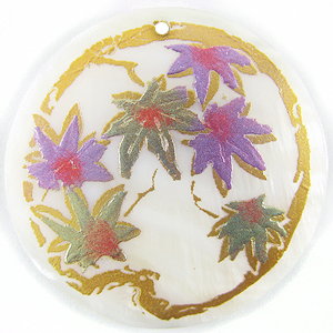 Poinsettia Flower Design Round Makabibi Shell Pendant