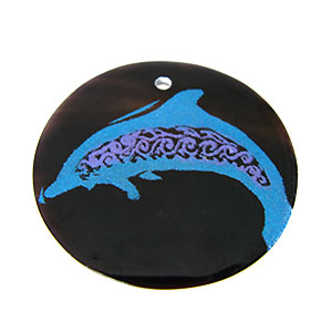 Tab Shell Round Painted Dolphin Pendant