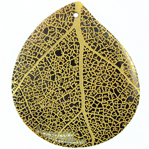 Teardrop Black Pen Shell Gold Leaf Design Laser Engraved Pendant