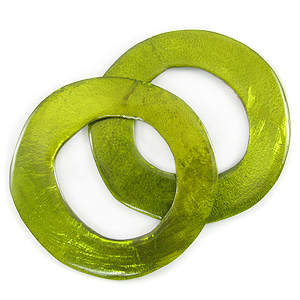 Capiz Shell Pendant Irregular Donut Olive Green