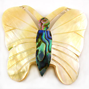 Mother Of Pearl and Paua Carved Butterfly Shell Pendants
