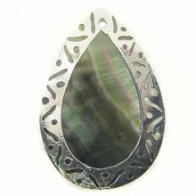 blacklip teardrop 30x45mm carved silver wholesale pendants