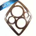 Coconut shell diamond carved 4-ring pendant brown 56x73mm