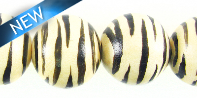 Whitewood round bead zebra print 15mm