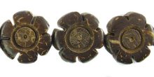 Coconut shell flower design side drilled 12x5mm natural brown