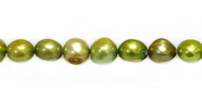 Lime Green Flat Back Freshwater Pearl Nugget Beads 6-8mm