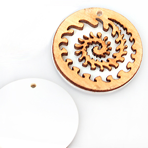 White hambabalud wood laser enrgraved pendant
