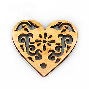 White wood laser cut heart shape 37mm