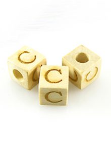 Alphabet "C" white wood bead 8mm square