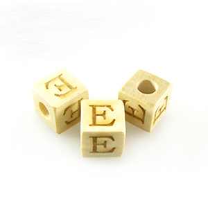 Alphabet "E" white wood bead 8mm square