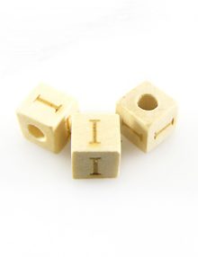 Alphabet "I" white wood bead 8mm square