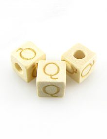 Alphabet "Q" white wood bead 8mm square