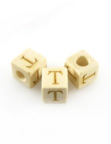 Alphabet "T" white wood bead 8mm square