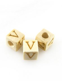 Alphabet "V" white wood bead 8mm square