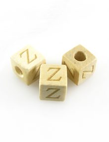 Alphabet "Z" white wood bead 8mm square