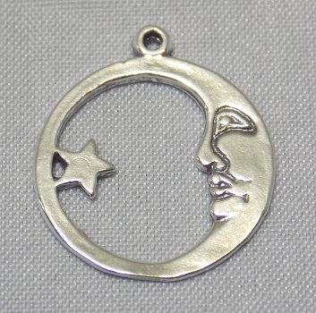 Moon and Star Circular Pendant sterling silver