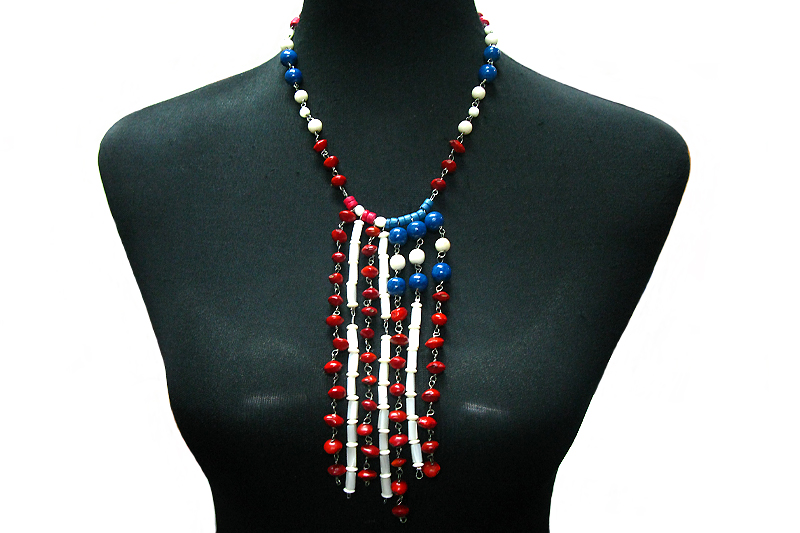 Patriotic Red, White and Blue ensemble bib necklace