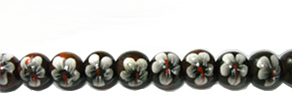 Robles wood round 10mm flower painted bead Black