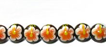 Robles wood round 10mm flower painted bead Orange