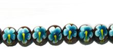 Robles wood round 10mm flower painted bead blue