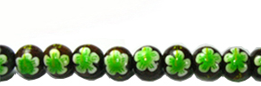 Robles wood round 10mm flower painted bead Green