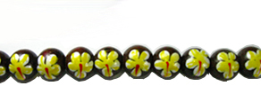 Robles wood 10mm yellow flower painted bead